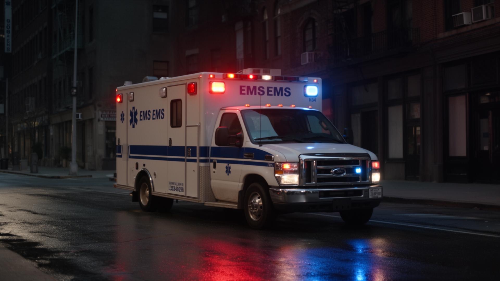 EMS unit at night on a quiet street